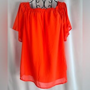 Ruffled On or Off Shoulder Top - Orange